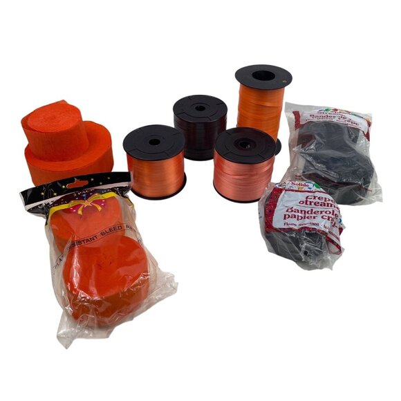 Lot of Orange & Black Crepe Paper Streamers w/ Partial Rolls of Curling Ribbon - Picture 2 of 5